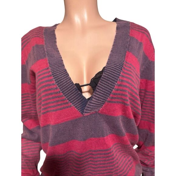 Pulp long sleeve v neck knit pullover stripe sweater top  L - Picture 4 of 6